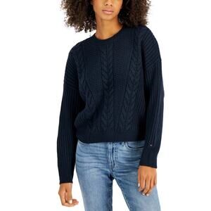 Tommy Hilfiger Bobbi Cable Knit Sweater Navy Blue Size Small NWT